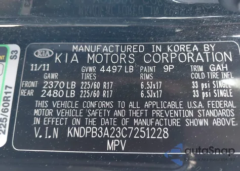 2012 Kia Sportage Lx из США, поврежденный, VIN KNDPB3A23C7251228